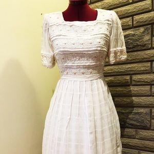 SALE! Vintage hand embroidered white dress